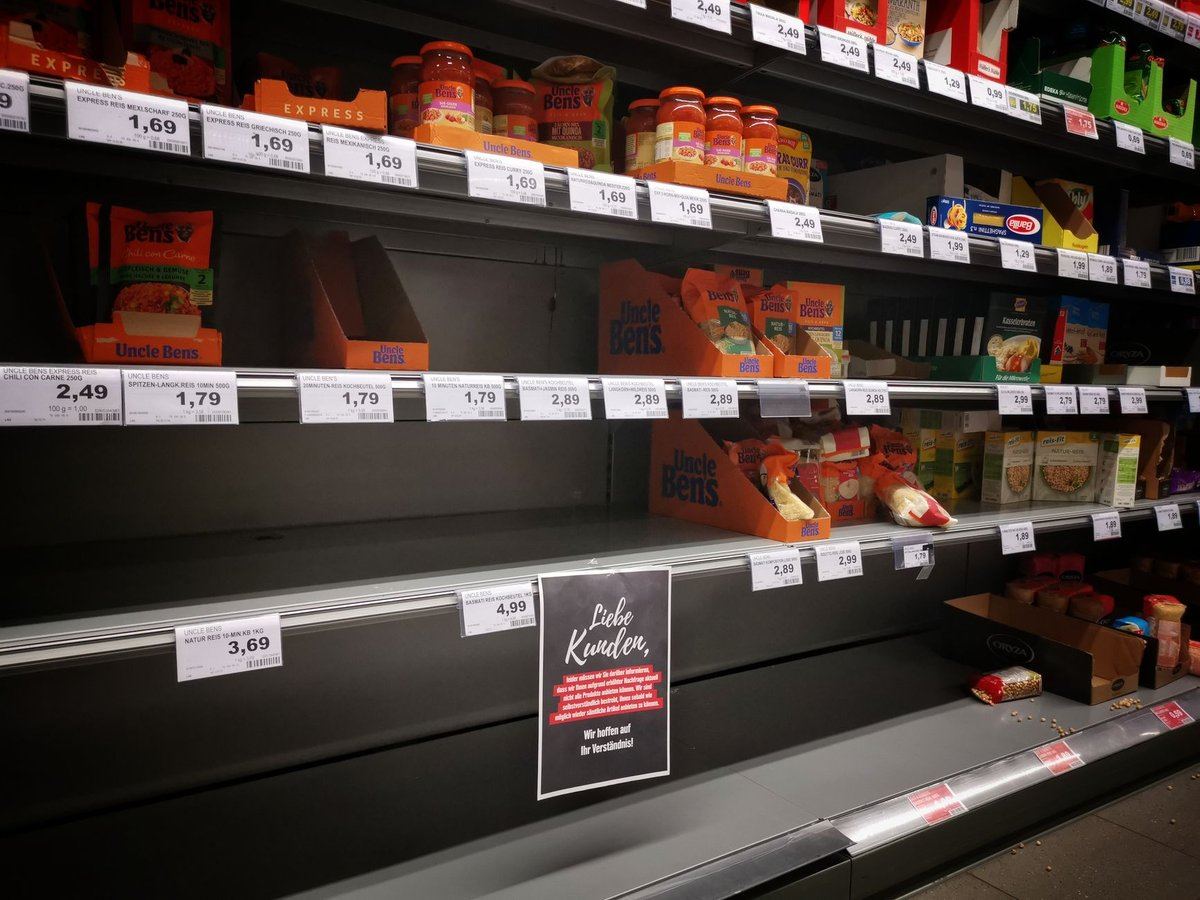 Packaged consumer goods on supermarket shelves