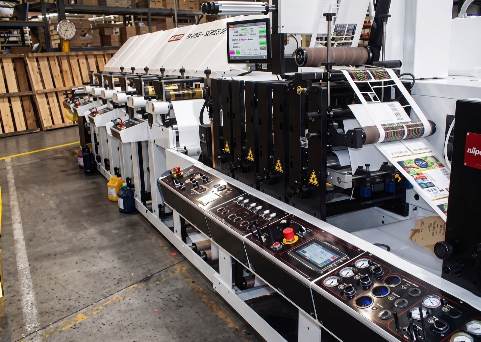 A Nilpeter flexographic press running a label job at our Hillsborough plant